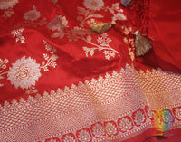 Red Banarasi Handloom Pure Katan Silk Jungla Dupatta Saree – Handloom Saree Online India | Elegantt Drapes
