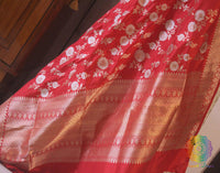 Red Banarasi Handloom Pure Katan Silk Jungla Dupatta Saree – Handloom Saree Online India | Elegantt Drapes