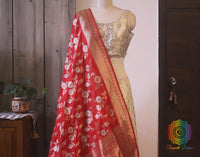 Red Banarasi Handloom Pure Katan Silk Jungla Dupatta Saree – Handloom Saree Online India | Elegantt Drapes