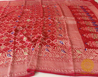 Red Banarasi Bandhani Meenakari Khaddi Georgette Saree – Bandhani Saree Online India | Elegantt Drapes