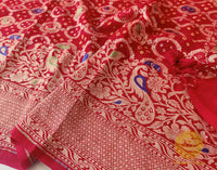 Red Banarasi Bandhani Meenakari Khaddi Georgette Saree – Bandhani Saree Online India | Elegantt Drapes