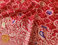 Red Banarasi Bandhani Meenakari Khaddi Georgette Saree – Bandhani Saree Online India | Elegantt Drapes