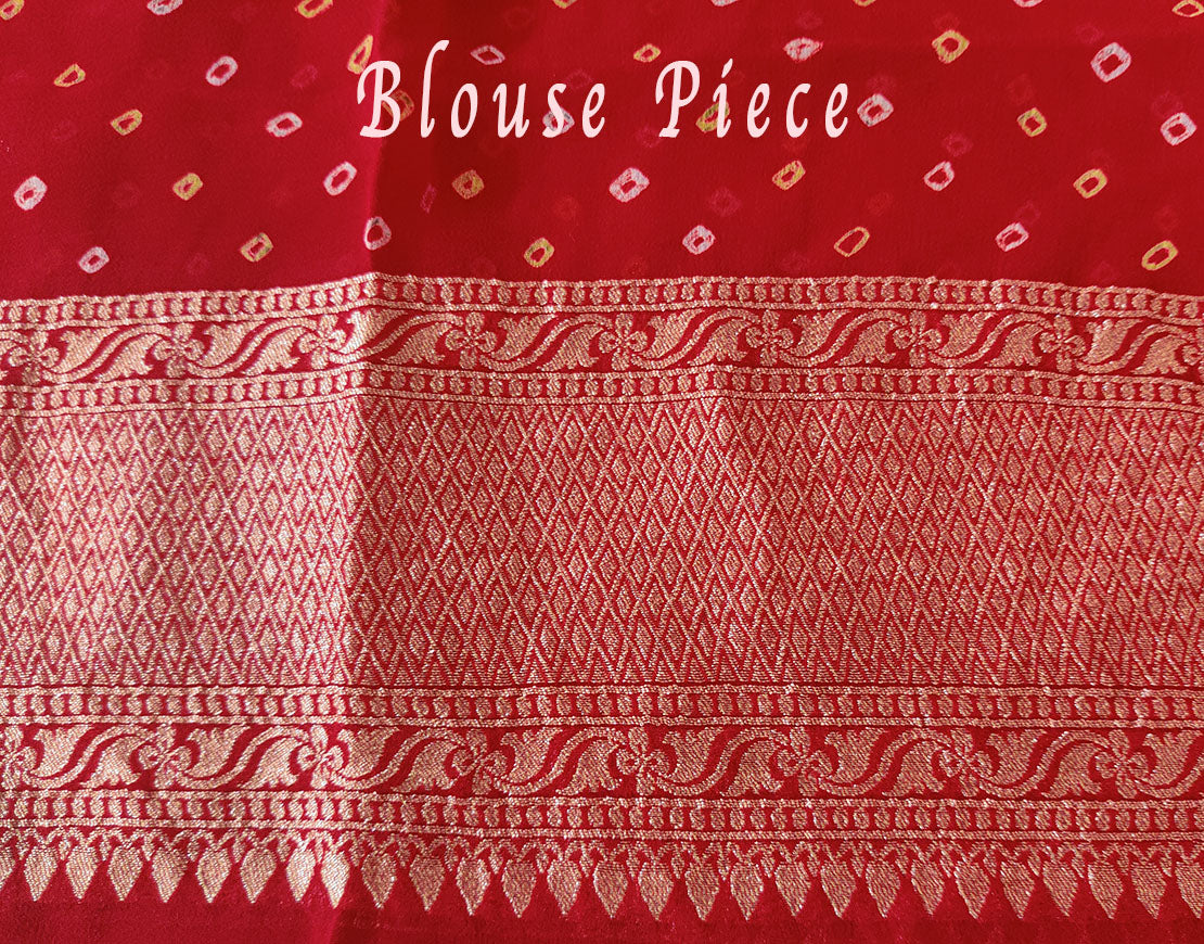 Red Banarasi Bandhani Meenakari Khaddi Georgette Saree – Bandhani Saree Online India | Elegantt Drapes