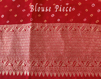Red Banarasi Bandhani Meenakari Khaddi Georgette Saree – Bandhani Saree Online India | Elegantt Drapes