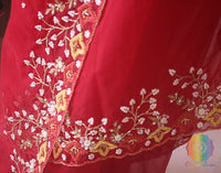 Red Pure Organza Pearl Handwork Saree – Handloom Saree Online India | Elegantt Drapes