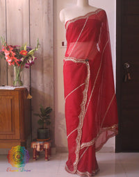 Red Pure Organza Handwork Saree – Handloom Saree Online India | Elegantt Drapes