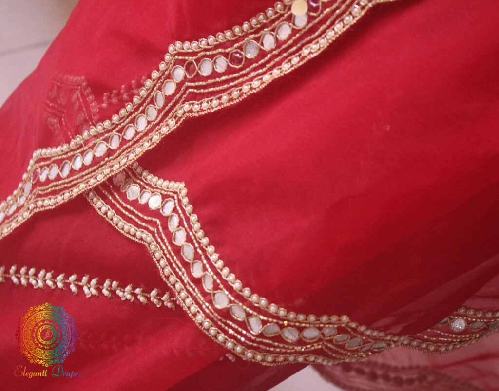 Red Pure Organza Handwork Saree – Handloom Saree Online India | Elegantt Drapes