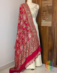 Red Banarasi Handloom Georgette Meenakari Bandhani Dupatta – Bandhani Saree Online India | Elegantt Drapes