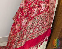 Red Banarasi Handloom Georgette Meenakari Bandhani Dupatta – Bandhani Saree Online India | Elegantt Drapes