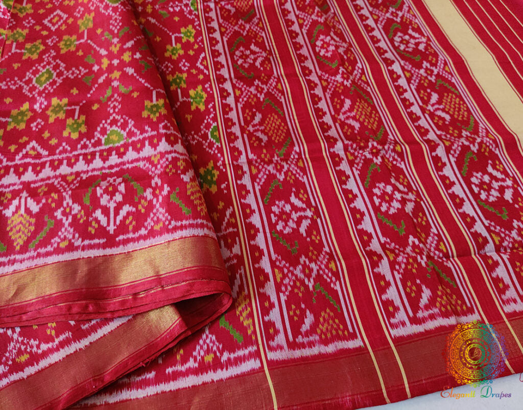 Red Pure Mulberry Silk Rajkot Patola Saree – Handloom Saree Online India | Elegantt Drapes