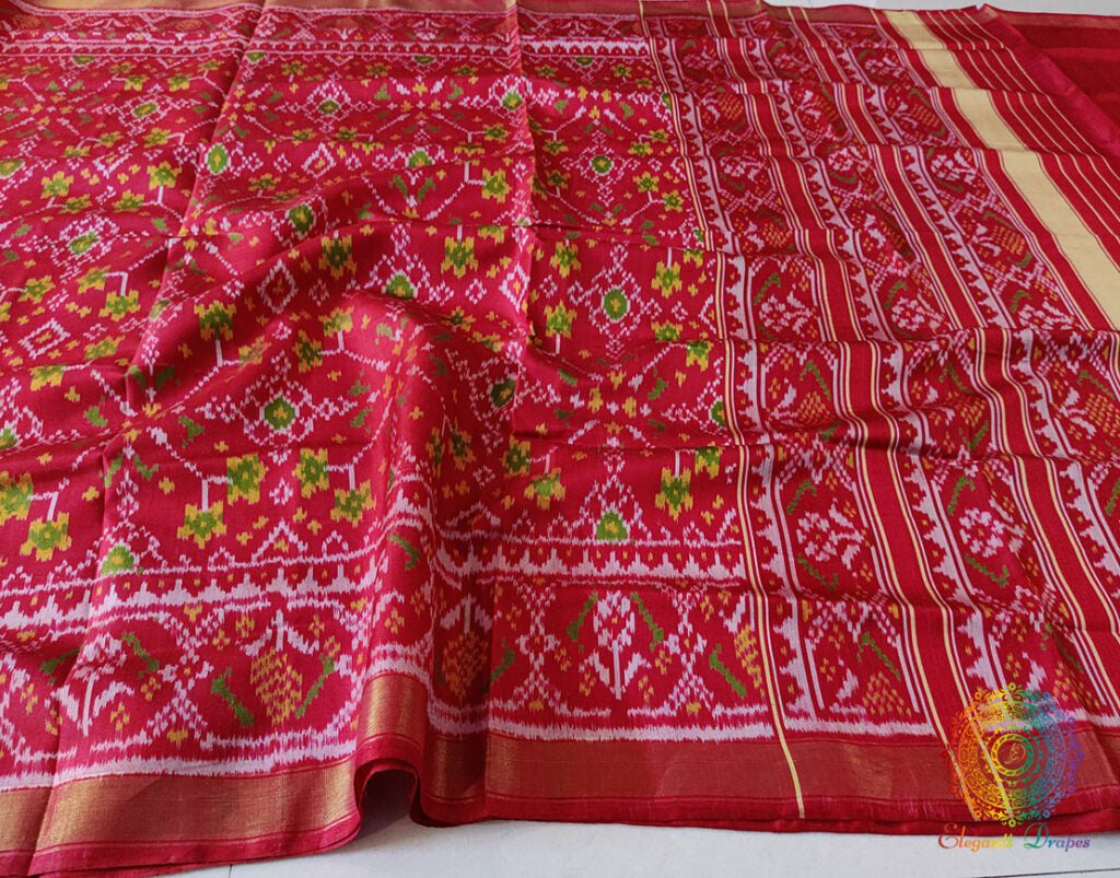 Red Pure Mulberry Silk Rajkot Patola Saree – Handloom Saree Online India | Elegantt Drapes