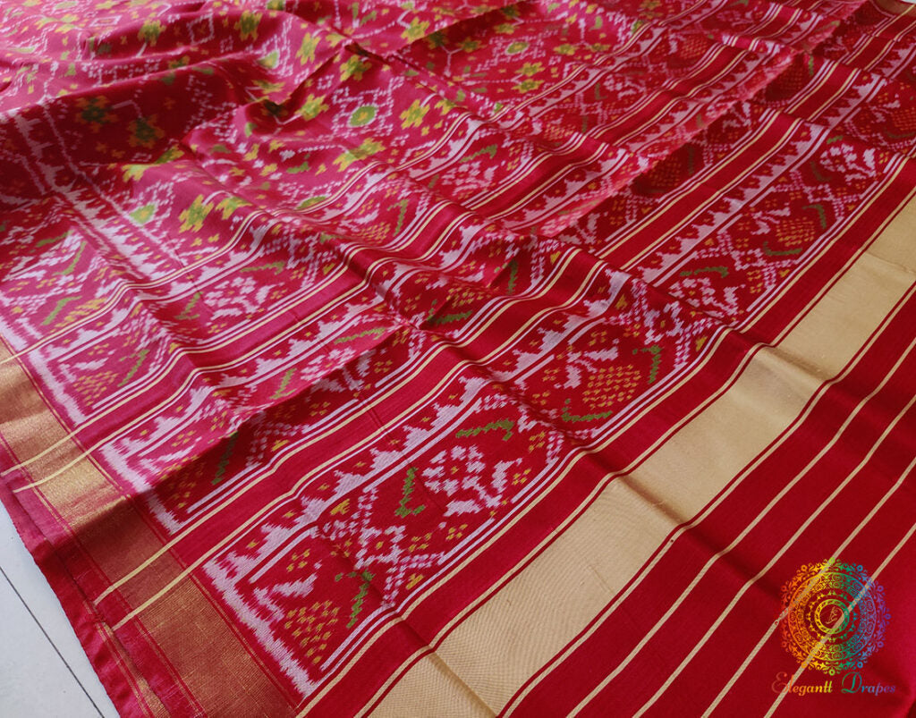 Red Pure Mulberry Silk Rajkot Patola Saree – Handloom Saree Online India | Elegantt Drapes