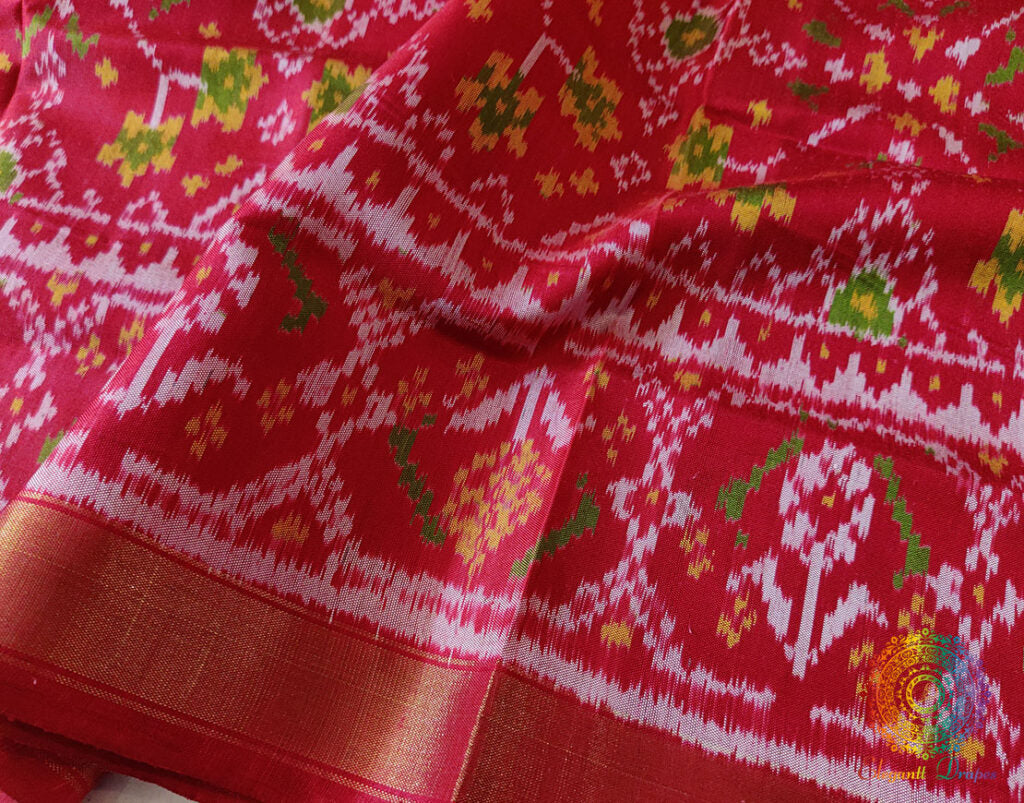 Red Pure Mulberry Silk Rajkot Patola Saree – Handloom Saree Online India | Elegantt Drapes