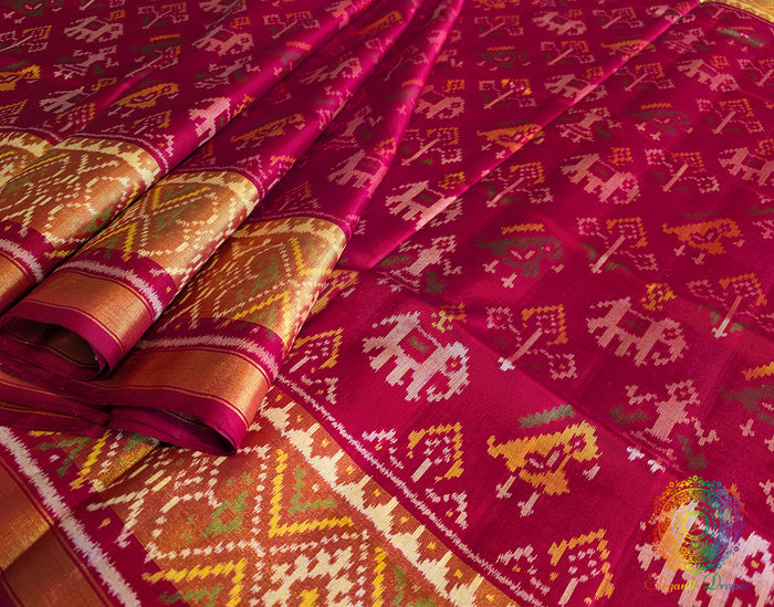 Red Pure Mulberry Silk Rajkot Patola Saree – Handloom Saree Online India | Elegantt Drapes