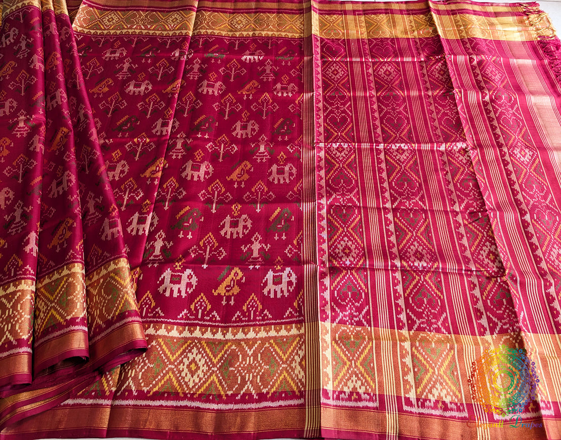 Red Pure Mulberry Silk Rajkot Patola Saree – Handloom Saree Online India | Elegantt Drapes