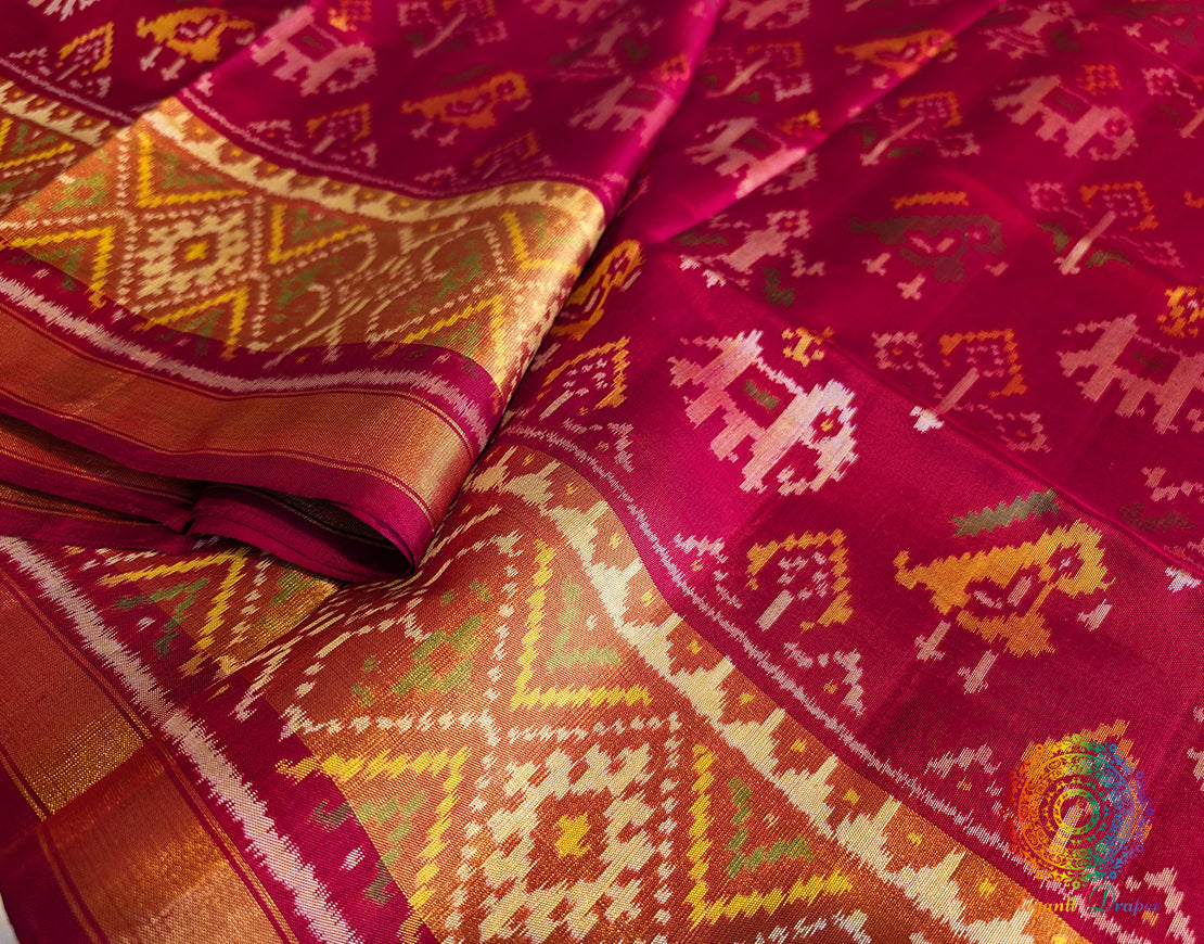 Red Pure Mulberry Silk Rajkot Patola Saree – Handloom Saree Online India | Elegantt Drapes