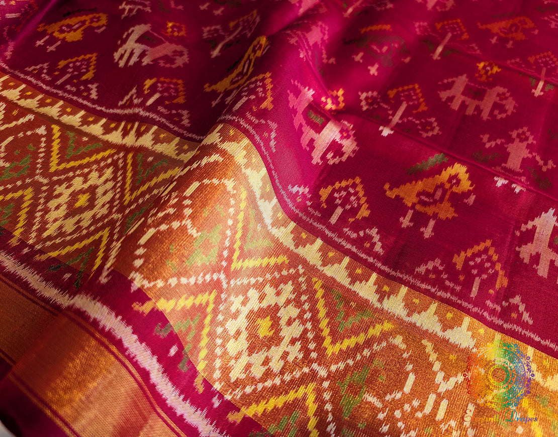 Red Pure Mulberry Silk Rajkot Patola Saree – Handloom Saree Online India | Elegantt Drapes