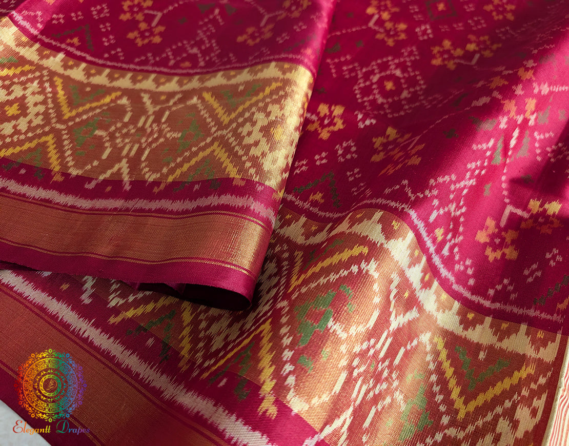 Red Mulberry Silk Rajkot Patola Saree – Handloom Saree Online India | Elegantt Drapes