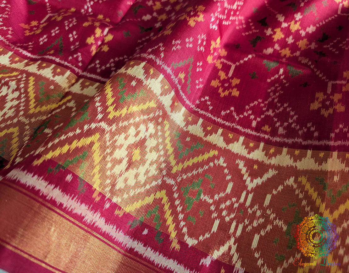 Red Mulberry Silk Rajkot Patola Saree – Handloom Saree Online India | Elegantt Drapes