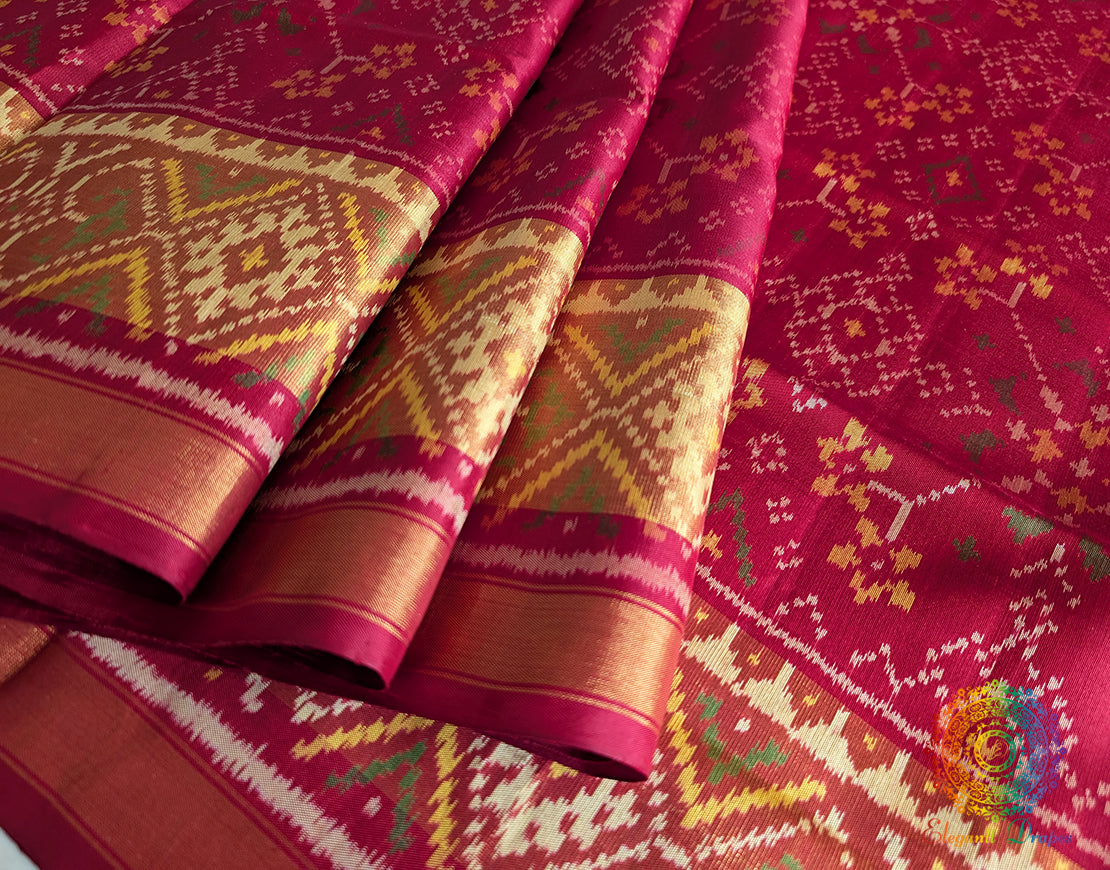 Red Mulberry Silk Rajkot Patola Saree – Handloom Saree Online India | Elegantt Drapes