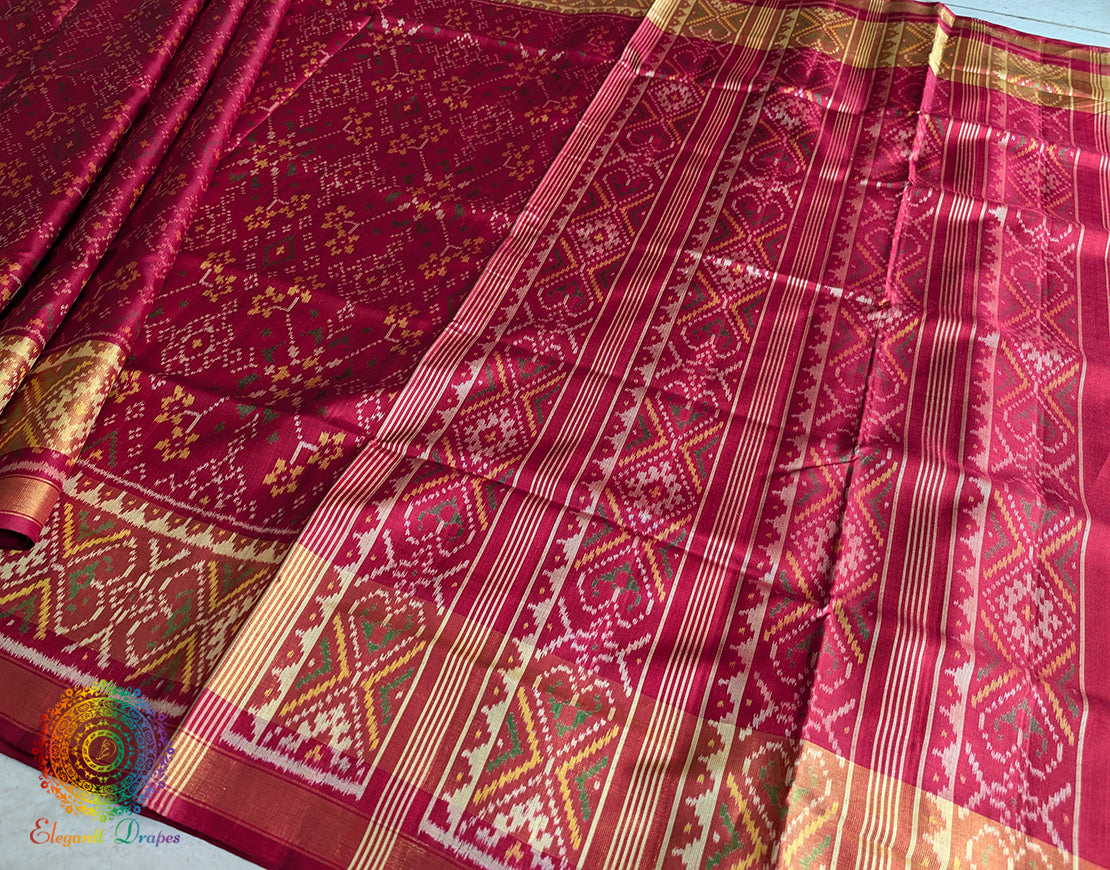 Red Mulberry Silk Rajkot Patola Saree – Handloom Saree Online India | Elegantt Drapes