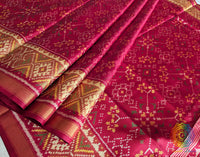 Red Mulberry Silk Rajkot Patola Saree – Handloom Saree Online India | Elegantt Drapes