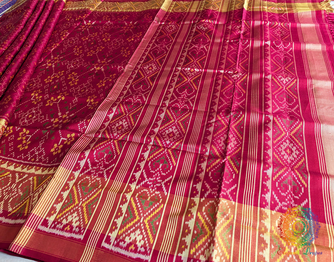 Red Mulberry Silk Rajkot Patola Saree – Handloom Saree Online India | Elegantt Drapes