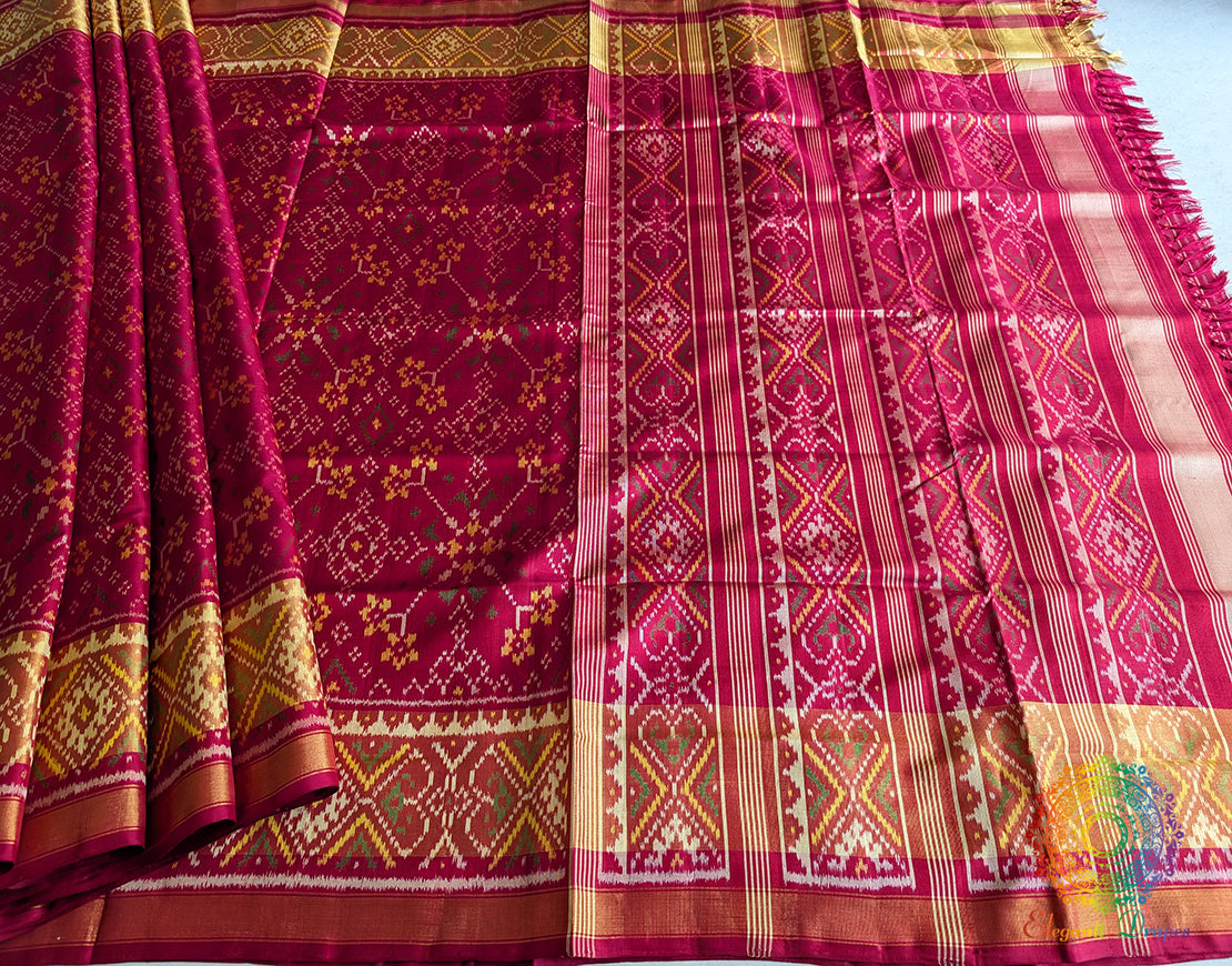 Red Mulberry Silk Rajkot Patola Saree – Handloom Saree Online India | Elegantt Drapes