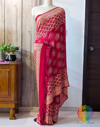 Red Banarasi Pure Khaddi Georgette Bandhani Saree – Bandhani Saree Online India | Elegantt Drapes
