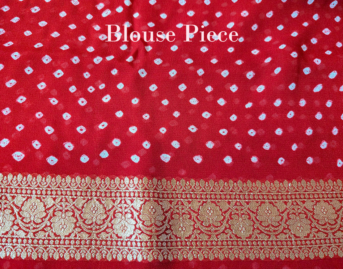 Red Banarasi Pure Khaddi Georgette Bandhani Saree – Bandhani Saree Online India | Elegantt Drapes