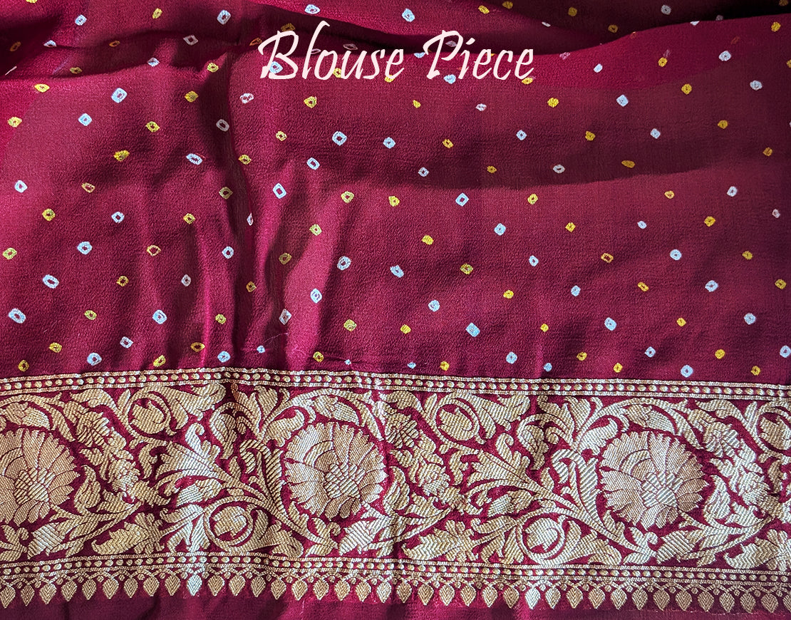 Red Banarasi Pure Georgette Bandhani Saree – Bandhani Saree Online India | Elegantt Drapes
