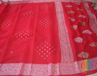 Tomato Red Banarasi Handloom Khaddi Georgette Kadhuwa Saree Saree – Handloom Saree Online India | Elegantt Drapes