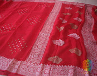 Tomato Red Banarasi Handloom Khaddi Georgette Kadhuwa Saree Saree – Handloom Saree Online India | Elegantt Drapes