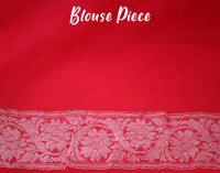 Tomato Red Banarasi Handloom Khaddi Georgette Kadhuwa Saree Saree – Handloom Saree Online India | Elegantt Drapes