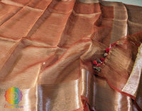 Rust Pure Banarasi Crushed Tissue Silk Saree – Handloom Saree Online India | Elegantt Drapes