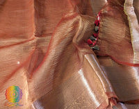 Rust Pure Banarasi Crushed Tissue Silk Saree – Handloom Saree Online India | Elegantt Drapes