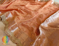 Orange Pure Banarasi Crushed Tissue Silk Saree – Handloom Saree Online India | Elegantt Drapes
