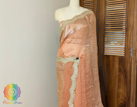 Orange Pure Banarasi Crushed Tissue Silk Saree – Handloom Saree Online India | Elegantt Drapes