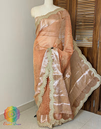 Orange Pure Banarasi Crushed Tissue Silk Saree – Handloom Saree Online India | Elegantt Drapes