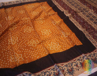 Rust Pure Gaji Silk Bandhani Ajrakh Saree | Elegantt Drapes