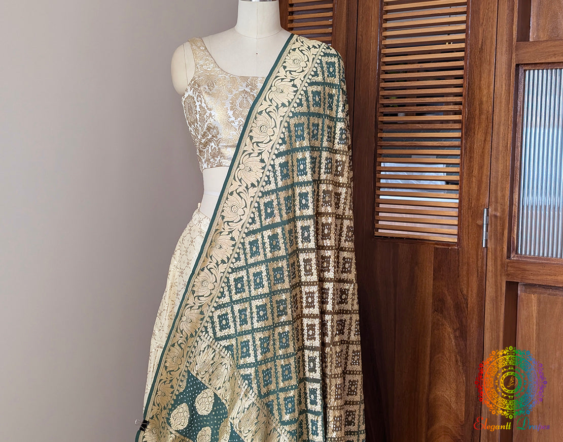 Sage Green Banarasi Bandhani Georgette Dupatta – Bandhani Saree Online India | Elegantt Drapes