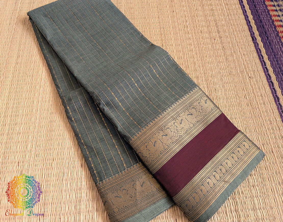 Sage Green Pure Kanchi Cotton Saree – Handloom Saree Online India | Elegantt Drapes