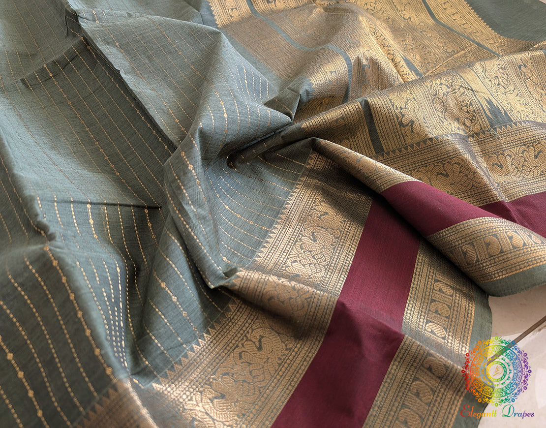 Sage Green Pure Kanchi Cotton Saree – Handloom Saree Online India | Elegantt Drapes