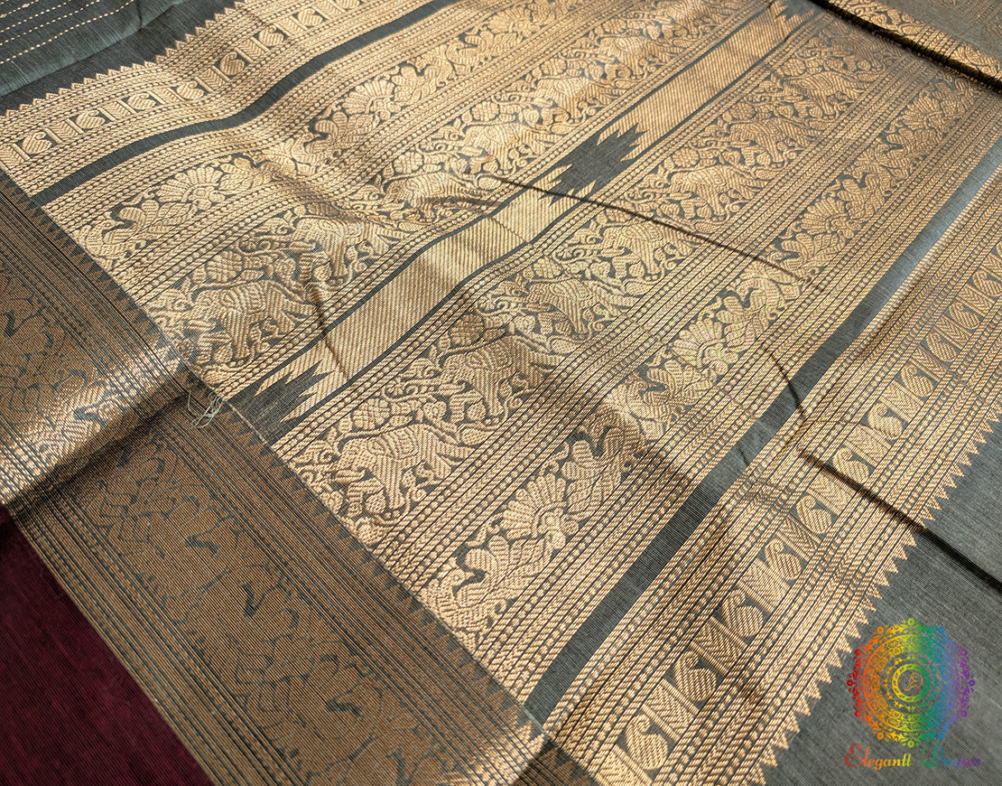 Sage Green Pure Kanchi Cotton Saree – Handloom Saree Online India | Elegantt Drapes