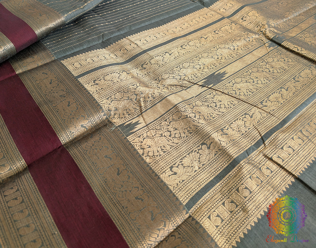Sage Green Pure Kanchi Cotton Saree – Handloom Saree Online India | Elegantt Drapes