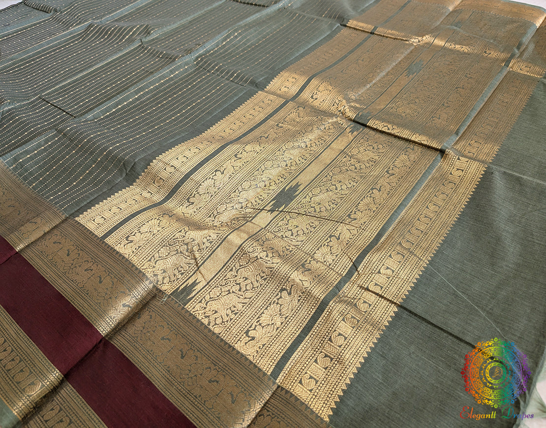 Sage Green Pure Kanchi Cotton Saree – Handloom Saree Online India | Elegantt Drapes