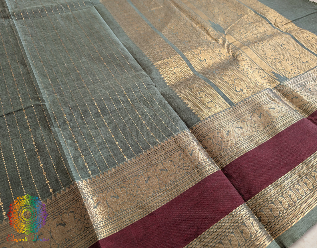 Sage Green Pure Kanchi Cotton Saree – Handloom Saree Online India | Elegantt Drapes