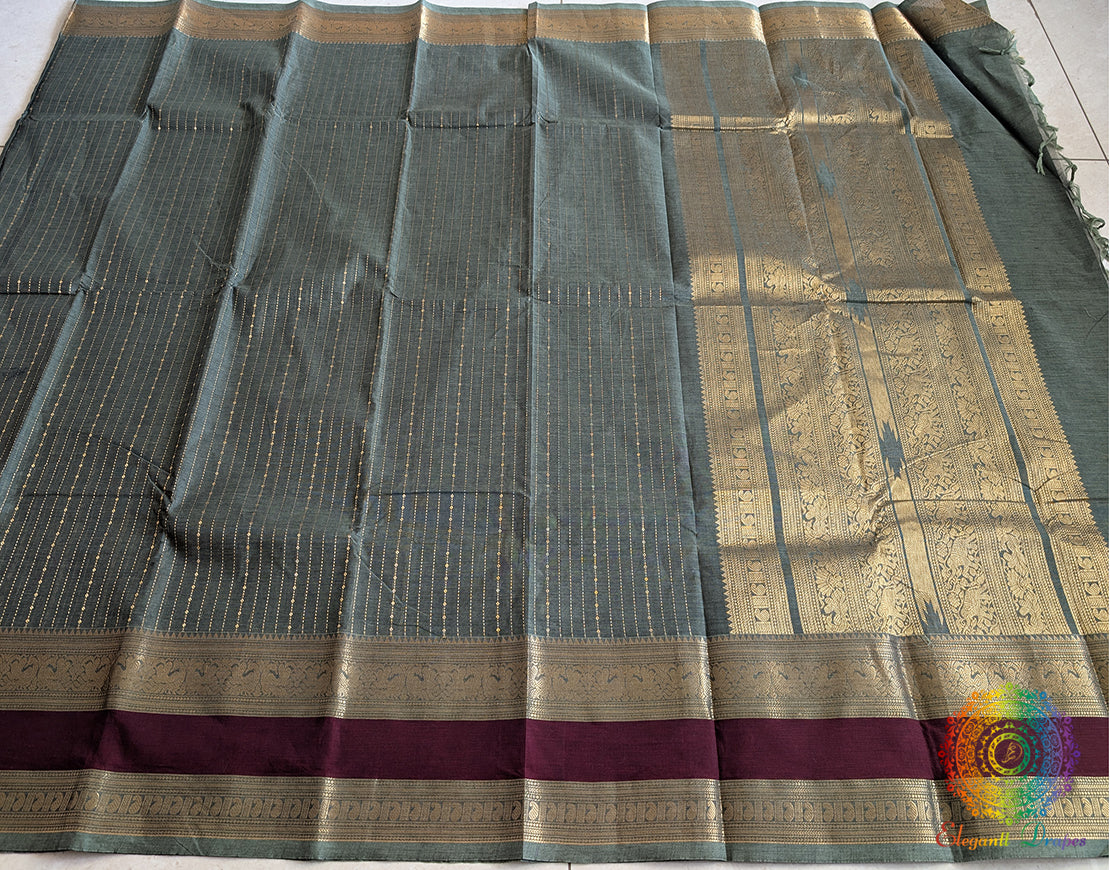 Sage Green Pure Kanchi Cotton Saree – Handloom Saree Online India | Elegantt Drapes