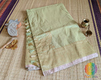 Sage Green Banarasi Handloom Katan Silk Konia Saree – Handloom Saree Online India | Elegantt Drapes