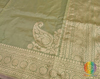 Sage Green Banarasi Handloom Katan Silk Konia Saree – Handloom Saree Online India | Elegantt Drapes
